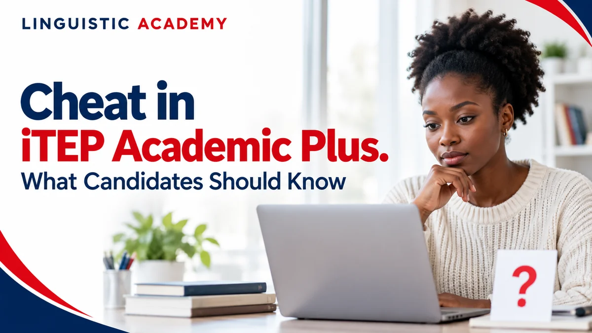 متقدم يتفحص حاسوبًا محمولًا أثناء القراءة عن الغش في iTEP Academic Plus