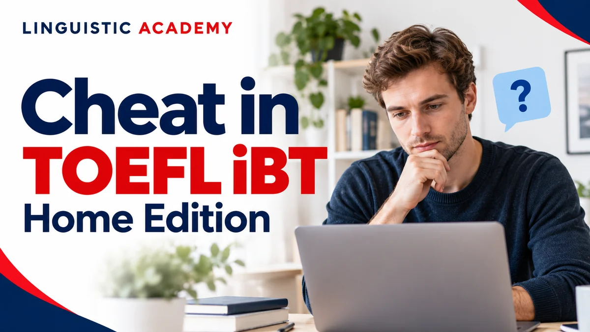 متقدم أمام حاسوب محمول يقرأ عن الغش في TOEFL iBT Home Edition