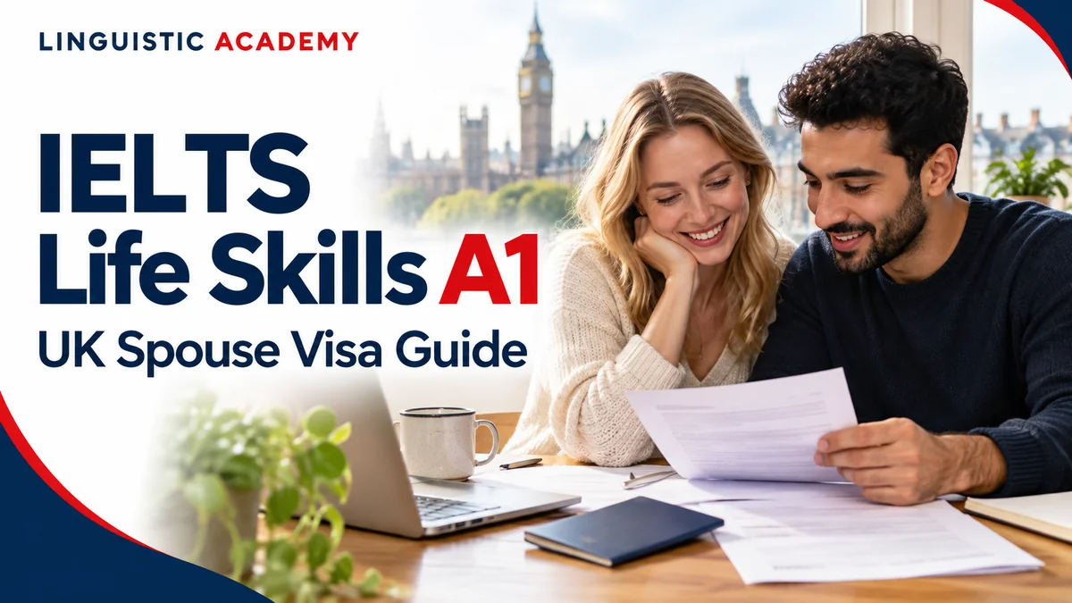 زوجان يراجعان مستندات طلب تأشيرة الزوج أو الزوجة إلى المملكة المتحدة باستخدام IELTS Life Skills A1