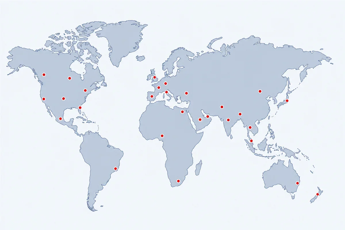 World map of Linguistic Academy student locations in more than 30 countries