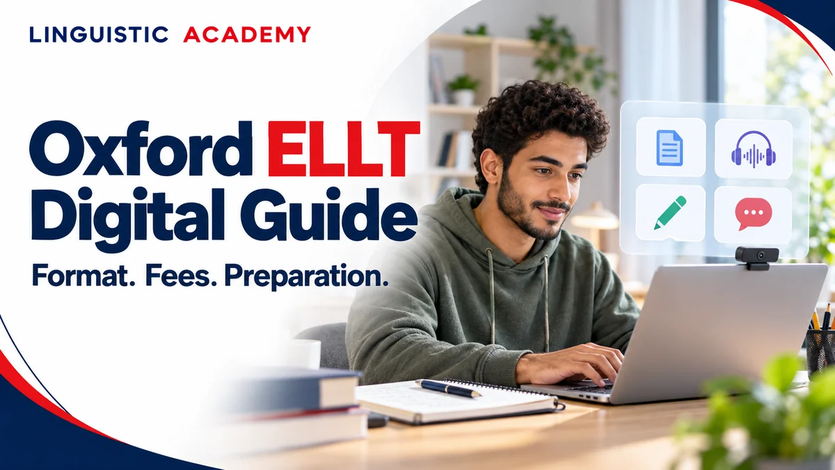 طالب يسجّل الدخول إلى بوابة Oxford ELLT على حاسوب محمول