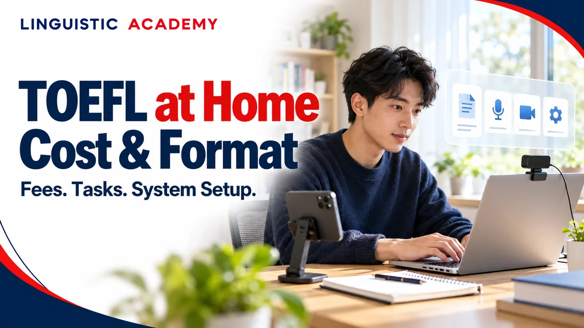 طالب يؤدي TOEFL iBT Home Edition على مكتب منزلي