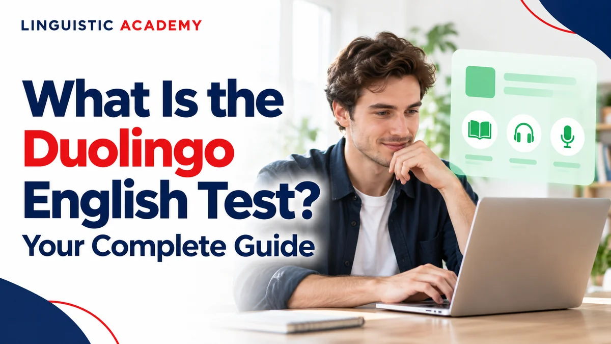 Student exploring the Duolingo English Test on a laptop