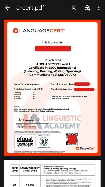Cheat in LanguageCert International ESOL — Global Scale 67