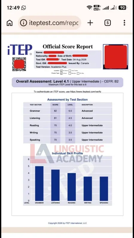 Cheat in iTEP Academic Plus — overall level 4.1