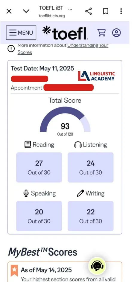 Cheat in TOEFL iBT Home Edition — score 93